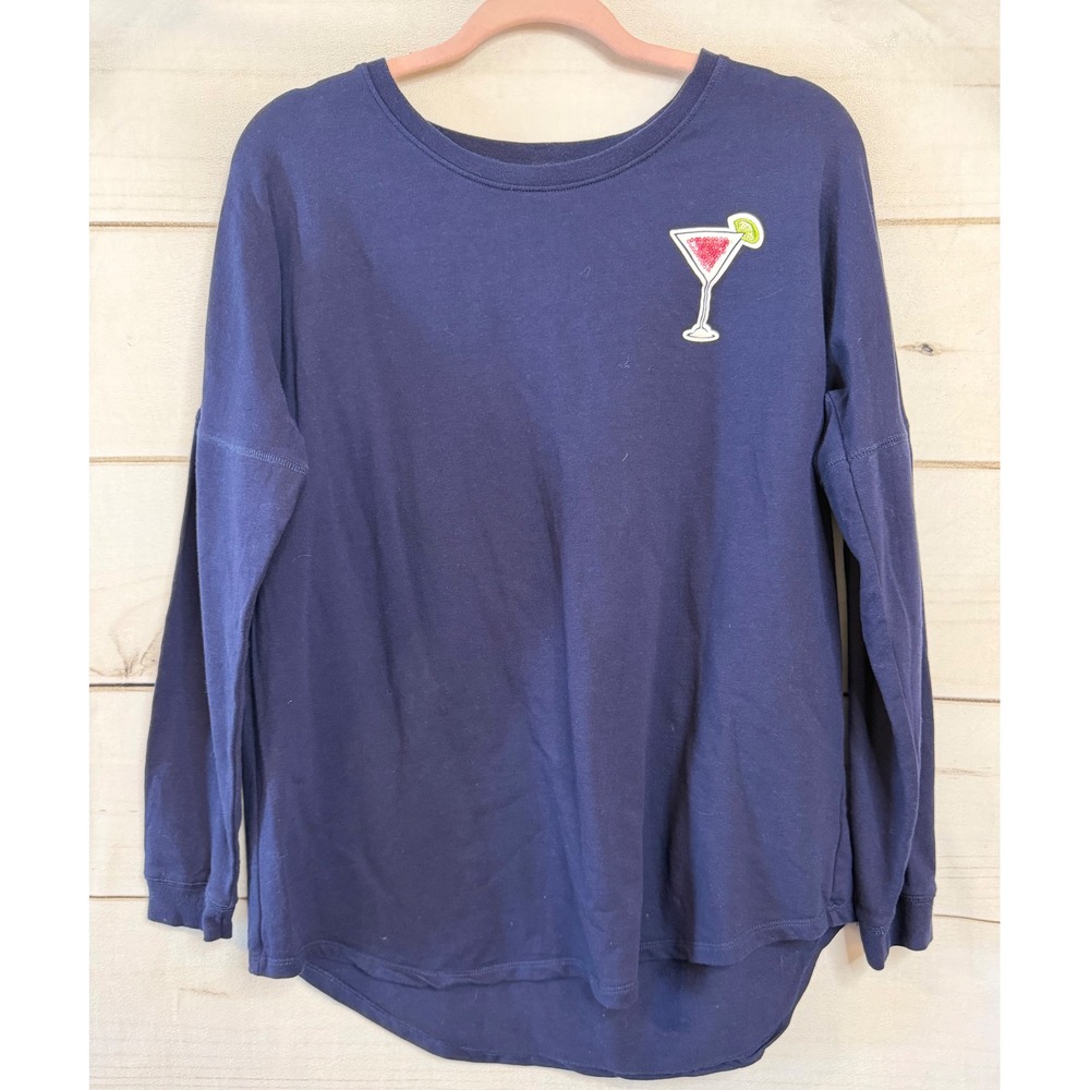 Crown‎ & Ivy Womens Navy Blue Friday Martini Graphic Long Sleeve Top Size M